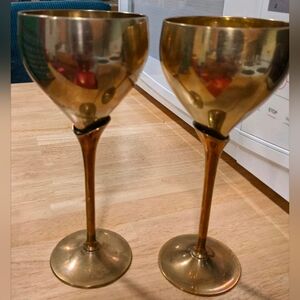 Penco Vintage Brass Tulip Stem Wine Goblets